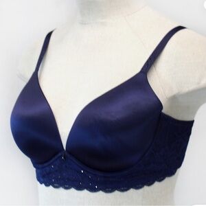 Soma Navy Blue Lace Trim Longline Plunge Bra